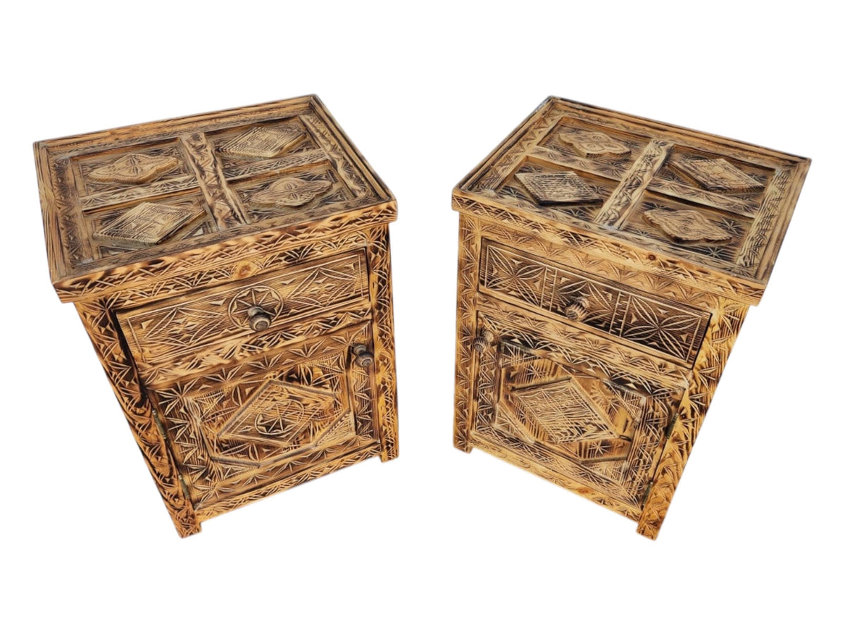 Two African hand carved nightstands moroccan bedroom furniture