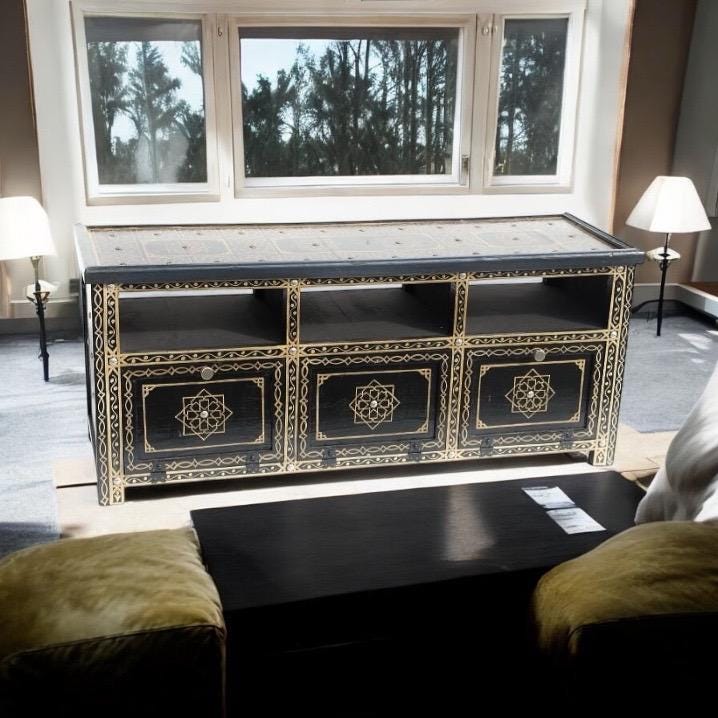 Hand Painted Moroccan Cabinet: Moorish Style TV Stand, Bedroom Furniture