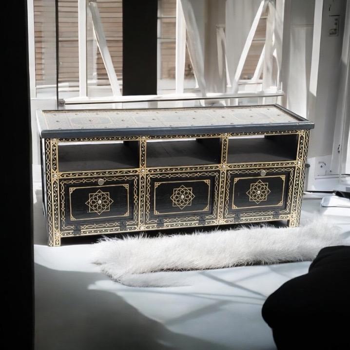 Hand Painted Moroccan Cabinet: Moorish Style TV Stand, Bedroom Furniture