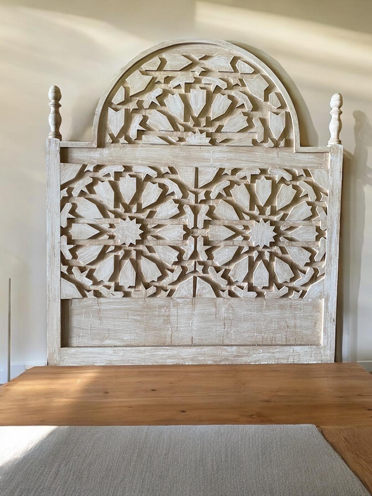 Geometric Wooden headboard Vintage headboard bed Handmade Moroccan bedroom furniture moorish Mediterranean arabian middle eastern bedroom