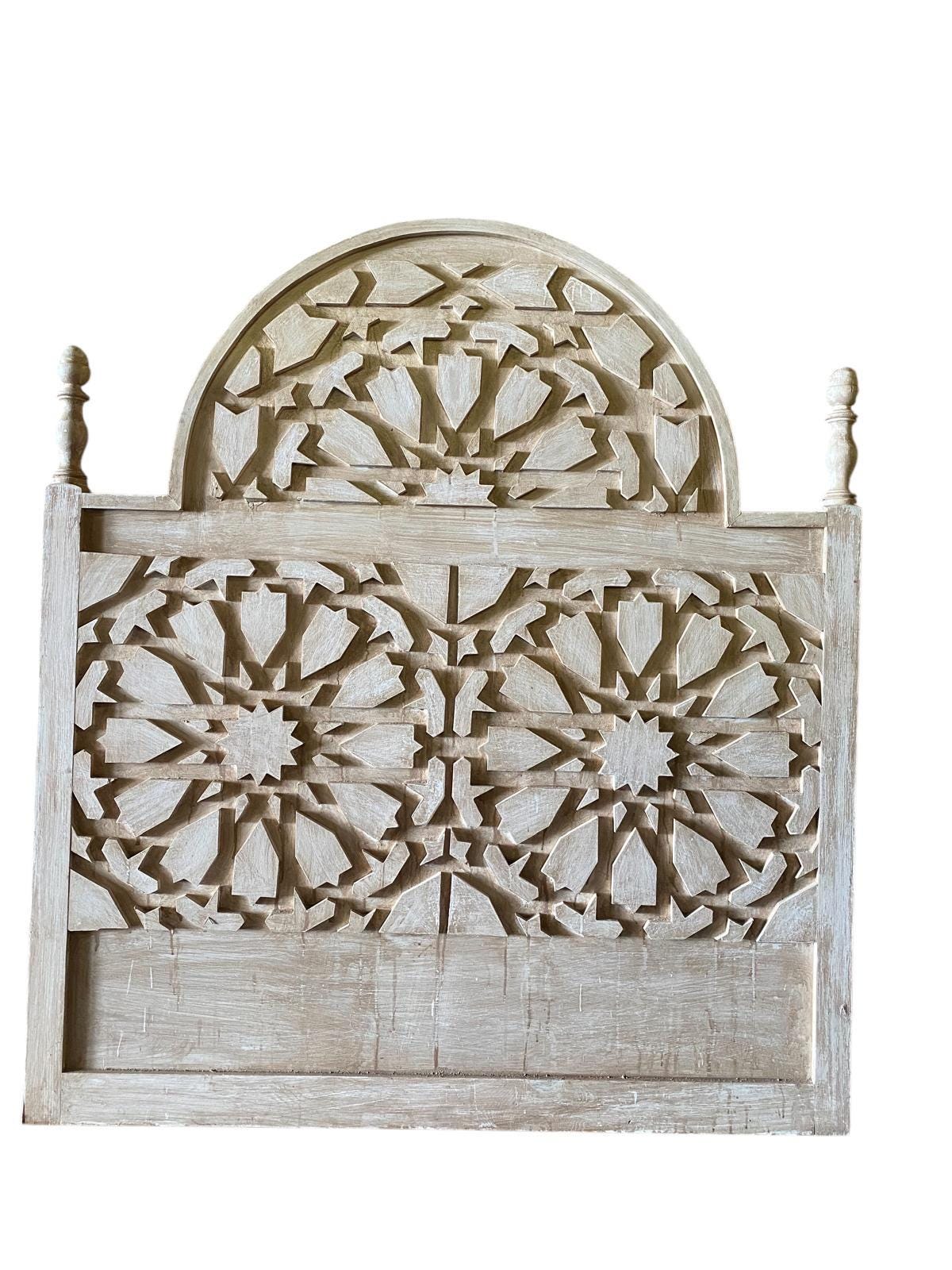 Geometric Wooden headboard Vintage headboard bed Handmade Moroccan bedroom furniture moorish Mediterranean arabian middle eastern bedroom