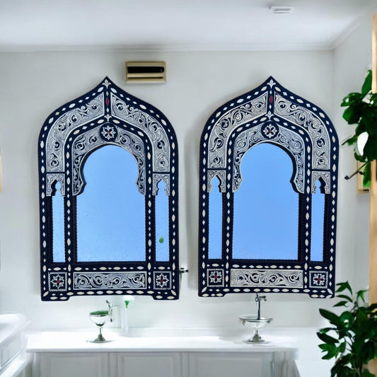 White Bone Inlay Mirror, Moroccan Moorish Arch (40x24)