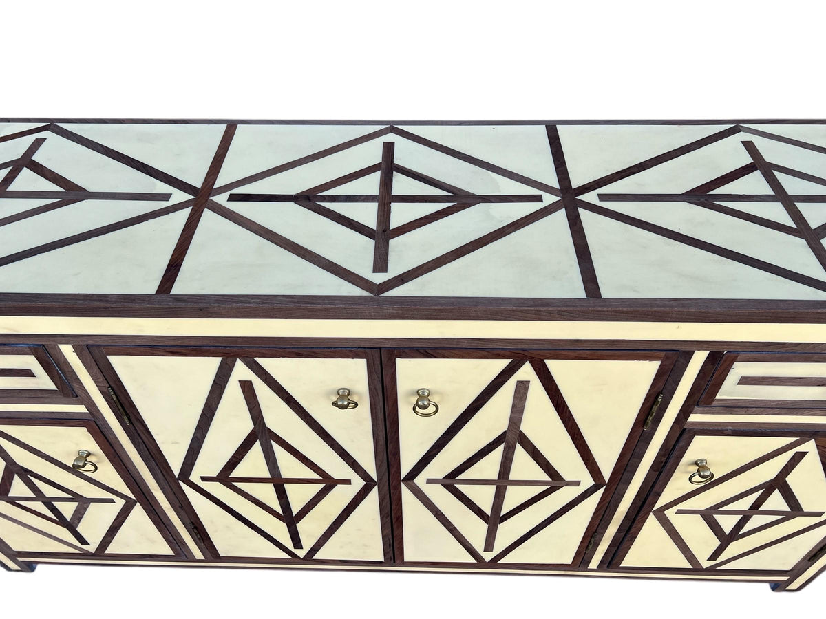 Unique Mid-century French Credenza: Walnut wood Resin Inlay