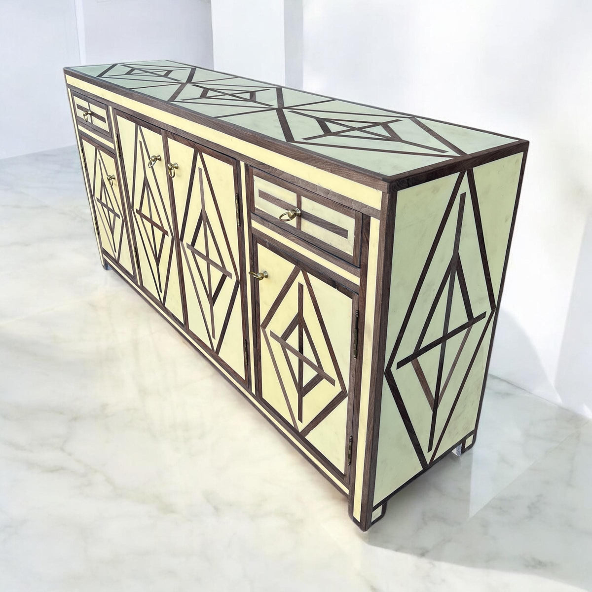 Unique Mid-century French Credenza: Walnut wood Resin Inlay
