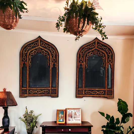 Moroccan Camel Bone Inlay Mirror, Handmade Vintage Decor (40x24)