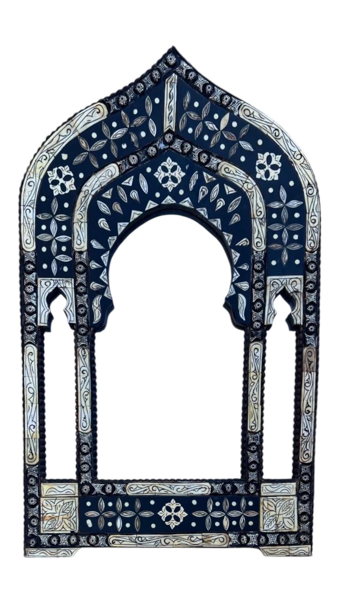Inlay Bone Moroccan Arch Mirror, Handmade Silver Wall Decor (40" x 24")