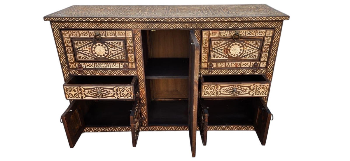 Zebra african cabinet | Hand carved Moroccan buffet | Bedroom furniture wooden credenza