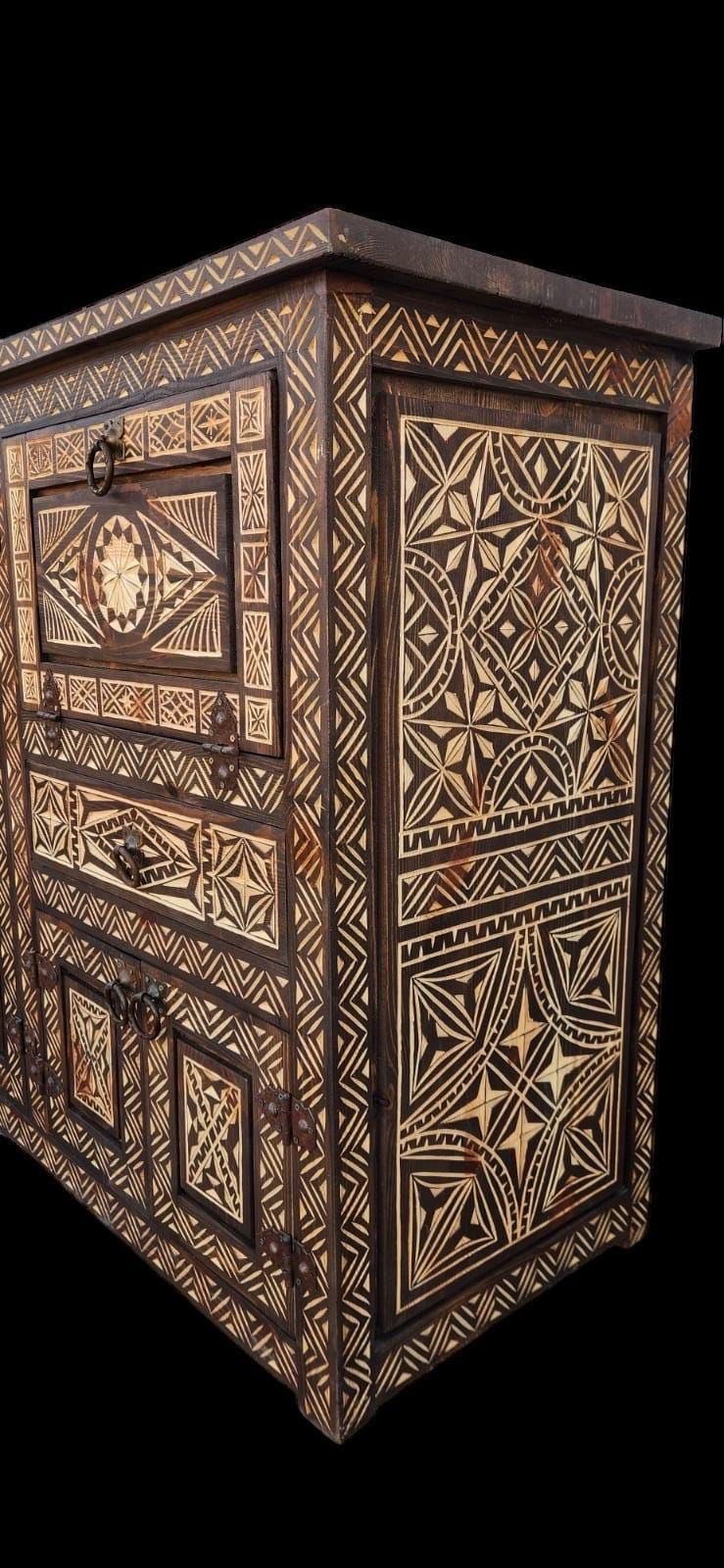 Zebra african cabinet | Hand carved Moroccan buffet | Bedroom furniture wooden credenza