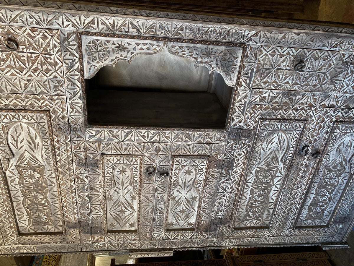 Handmade Moroccan Carved Wood Buffet - Moorish Dresser
