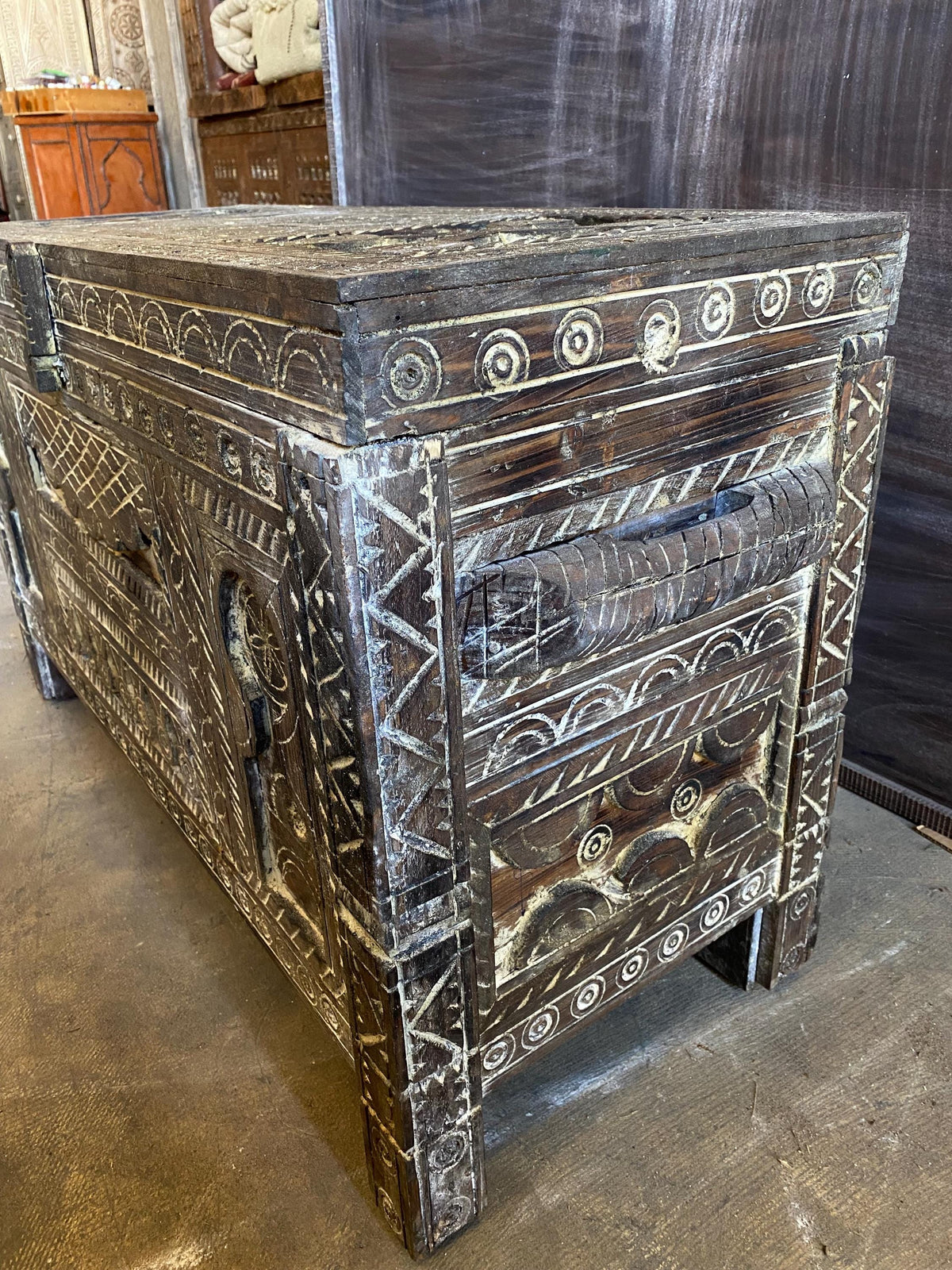 Handmade Carved Wood Chest: Moroccan Berber, 40x16.5x24.5