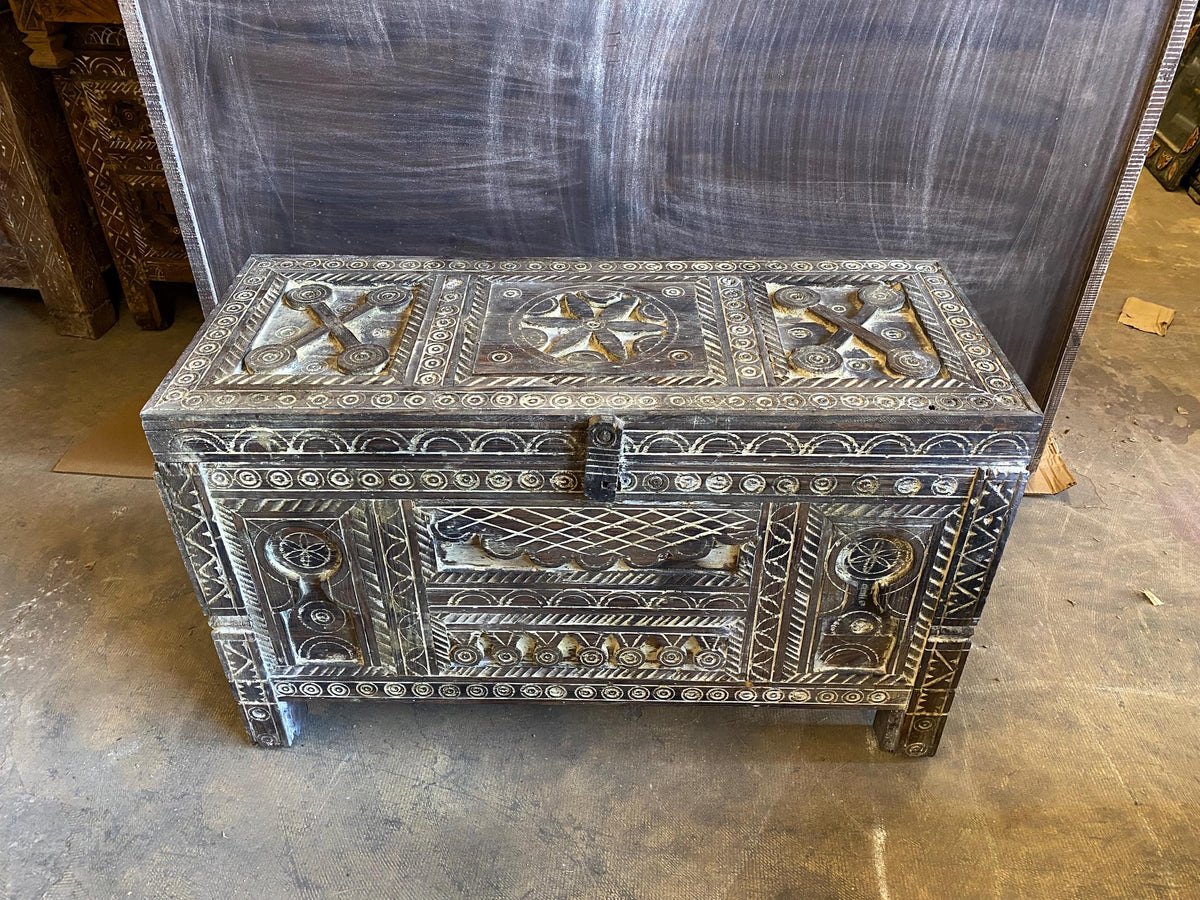 Handmade Carved Wood Chest: Moroccan Berber, 40x16.5x24.5