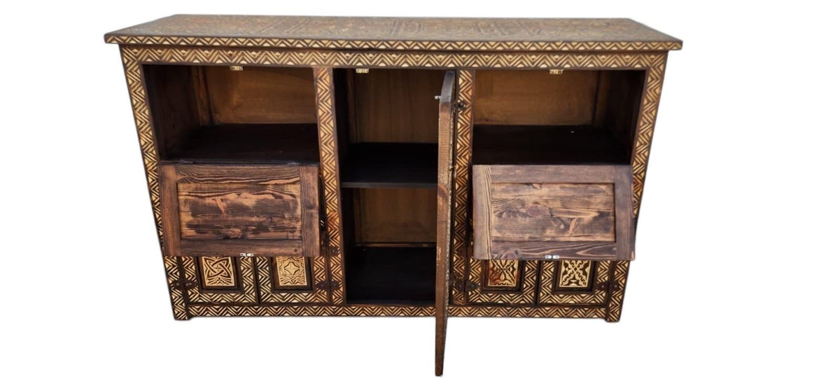 Zebra african cabinet | Hand carved Moroccan buffet | Bedroom furniture wooden credenza