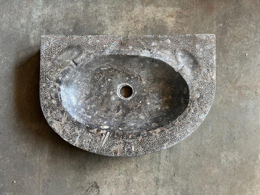 Fossil Marble Sink: Moroccan Sahara Stone Vessel, 27” x 18.5