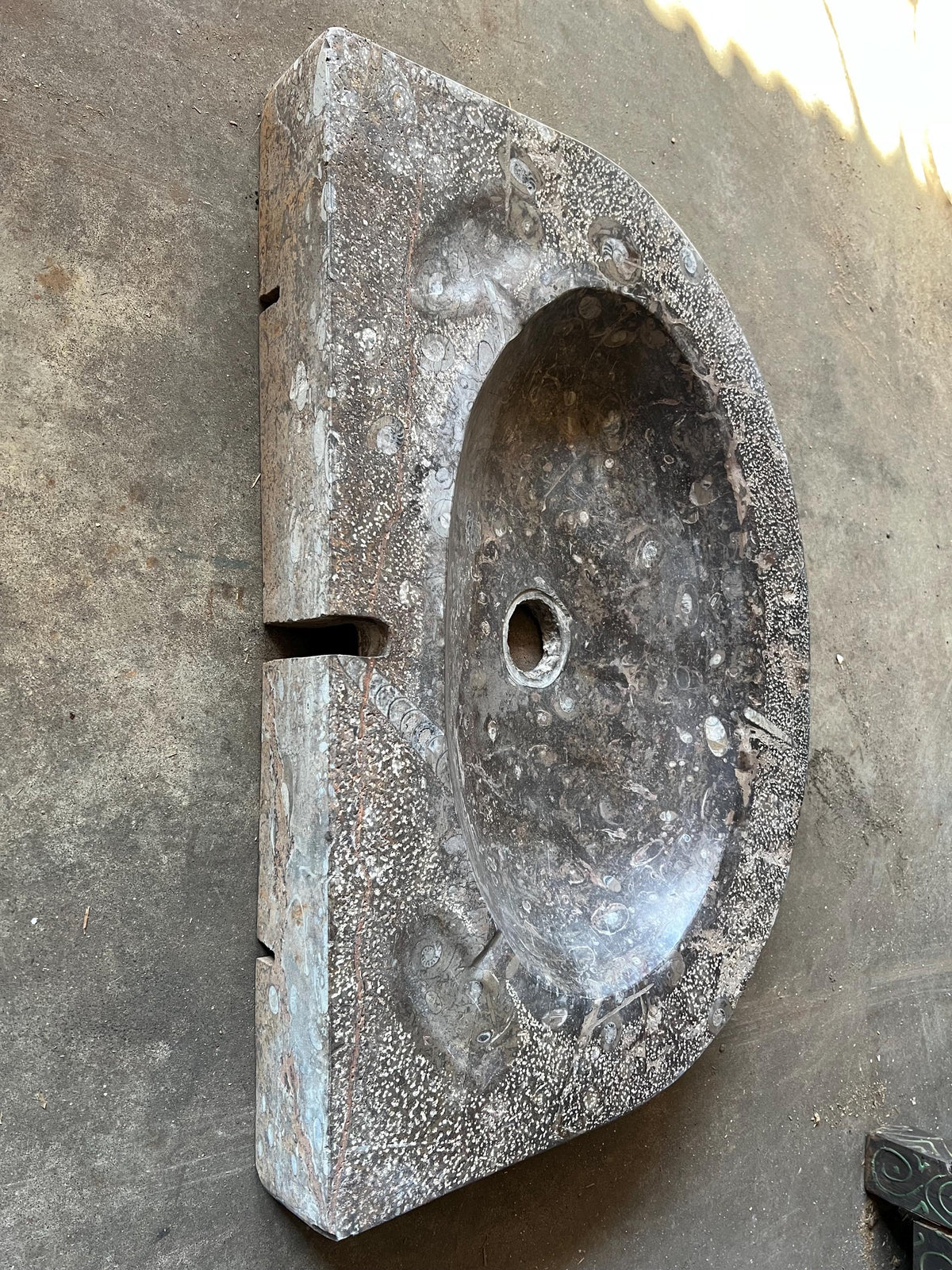 Fossil Marble Sink: Moroccan Sahara Stone Vessel, 27” x 18.5