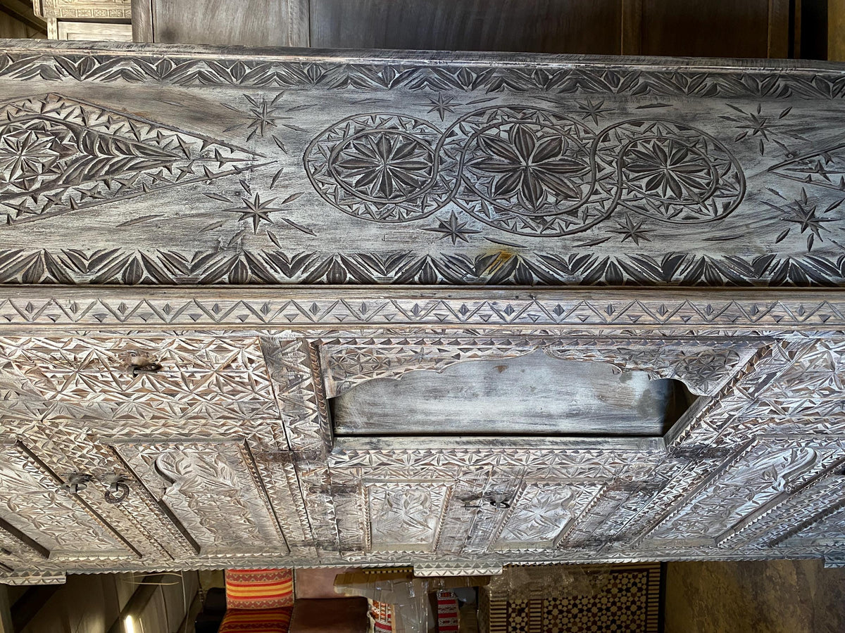Handmade Moroccan Carved Wood Buffet - Moorish Dresser