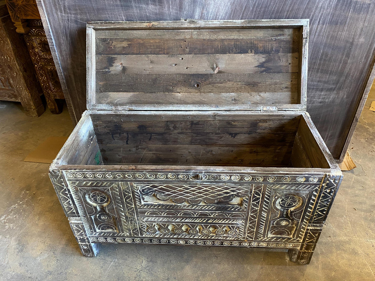 Handmade Carved Wood Chest: Moroccan Berber, 40x16.5x24.5