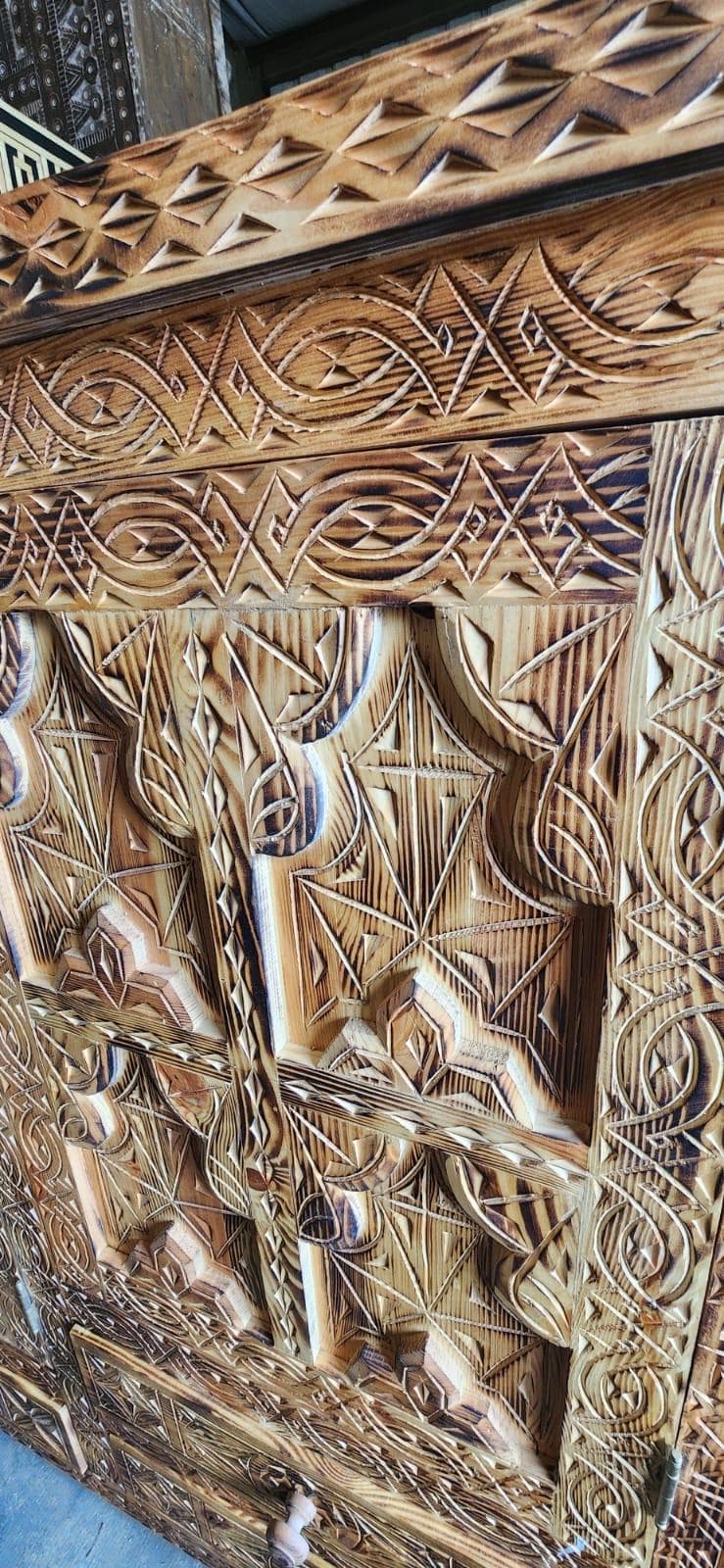 Hand Carved Moroccan Wooden Cabinet, African Artwork, Five Drawers