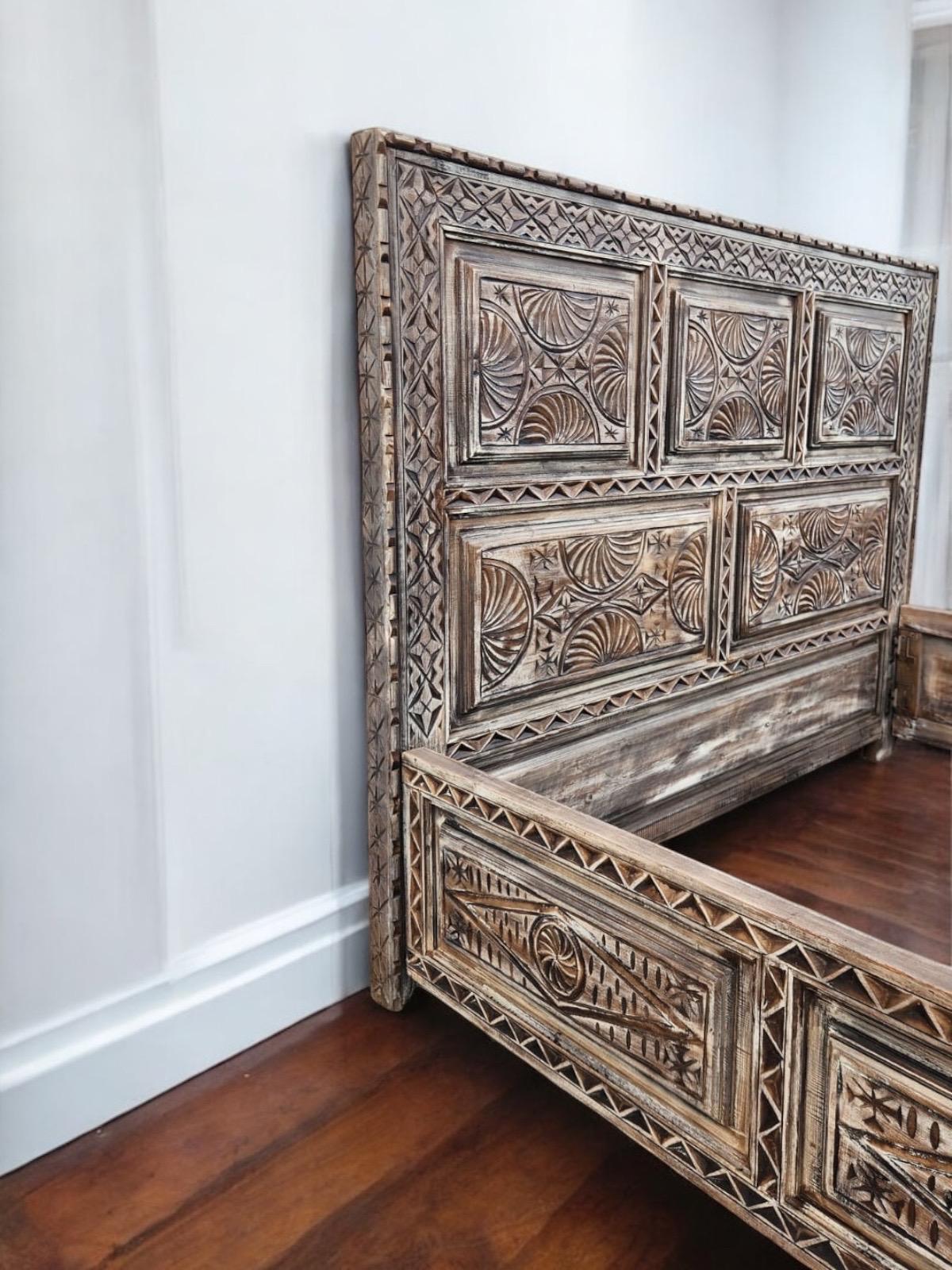 Hand Carved Moroccan Berber Bed - African Touareg Headboard