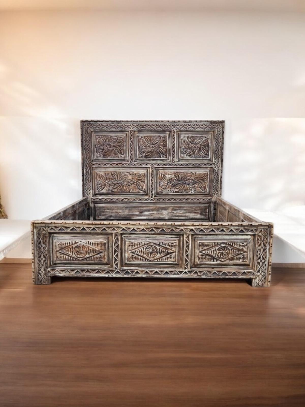 Hand Carved Moroccan Berber Bed - African Touareg Headboard