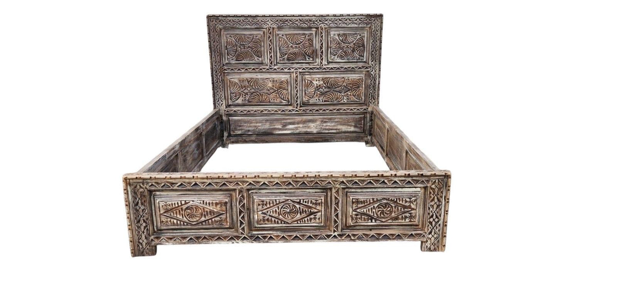 Hand Carved Moroccan Berber Bed - African Touareg Headboard