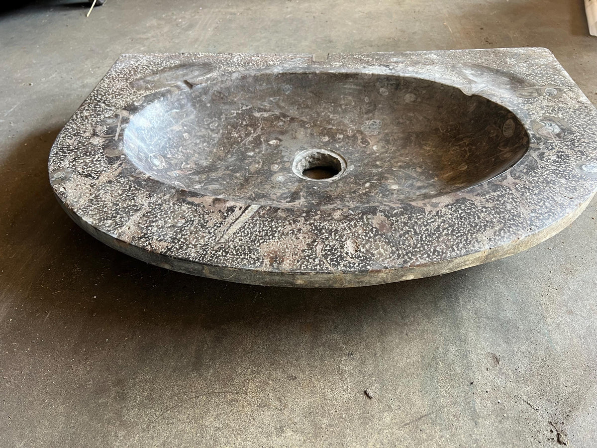 Fossil Marble Sink: Moroccan Sahara Stone Vessel, 27” x 18.5