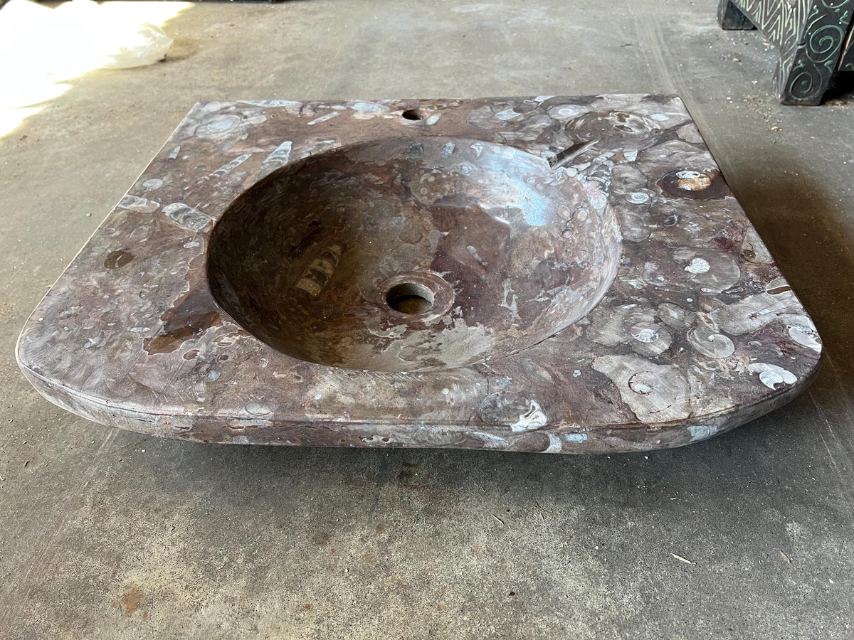 Moroccan Sahara Fossil Marble Sink: One-of-a-Kind Stone Rissani Vessel