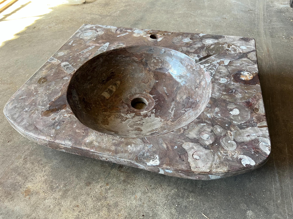Moroccan Sahara Fossil Marble Sink: One-of-a-Kind Stone Rissani Vessel