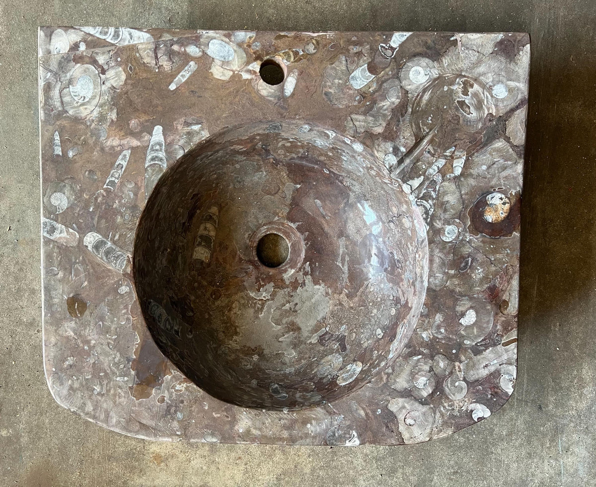 Moroccan Sahara Fossil Marble Sink: One-of-a-Kind Stone Rissani Vessel