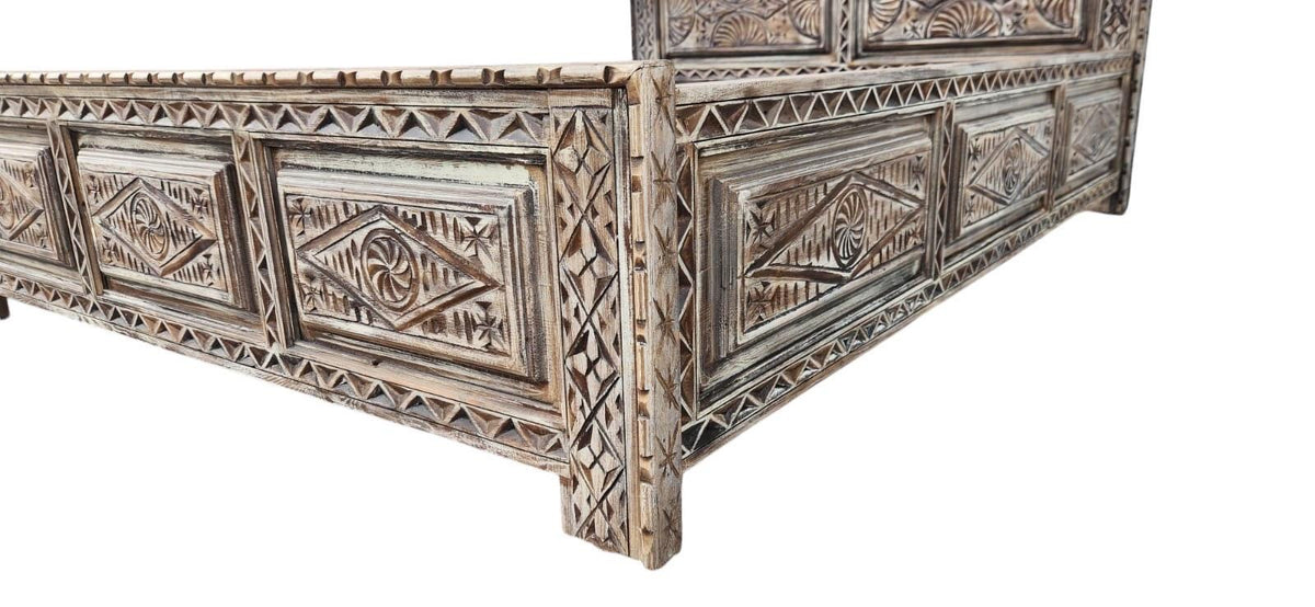 Hand Carved Moroccan Berber Bed - African Touareg Headboard