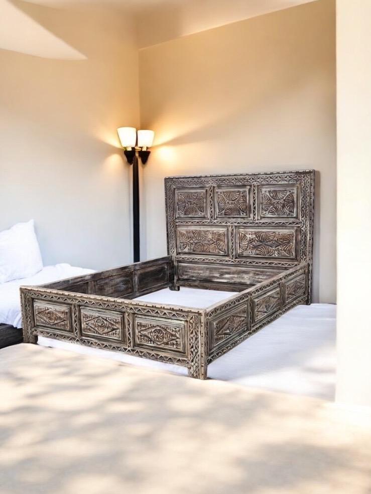 Hand Carved Moroccan Berber Bed - African Touareg Headboard