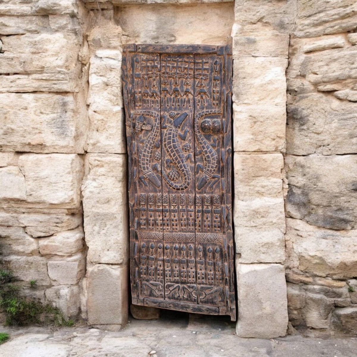 Antique Dogon Door Panel: African Tribal Art, Carved Wood Decor (29x74)