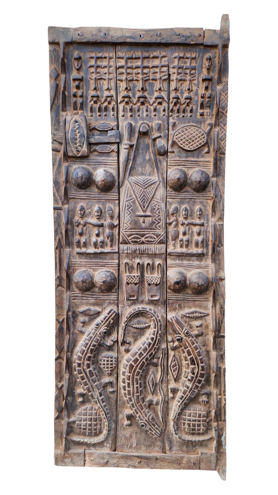 Antique African Dogon Door Panel: Carved Wood Tribal Art (29x74)