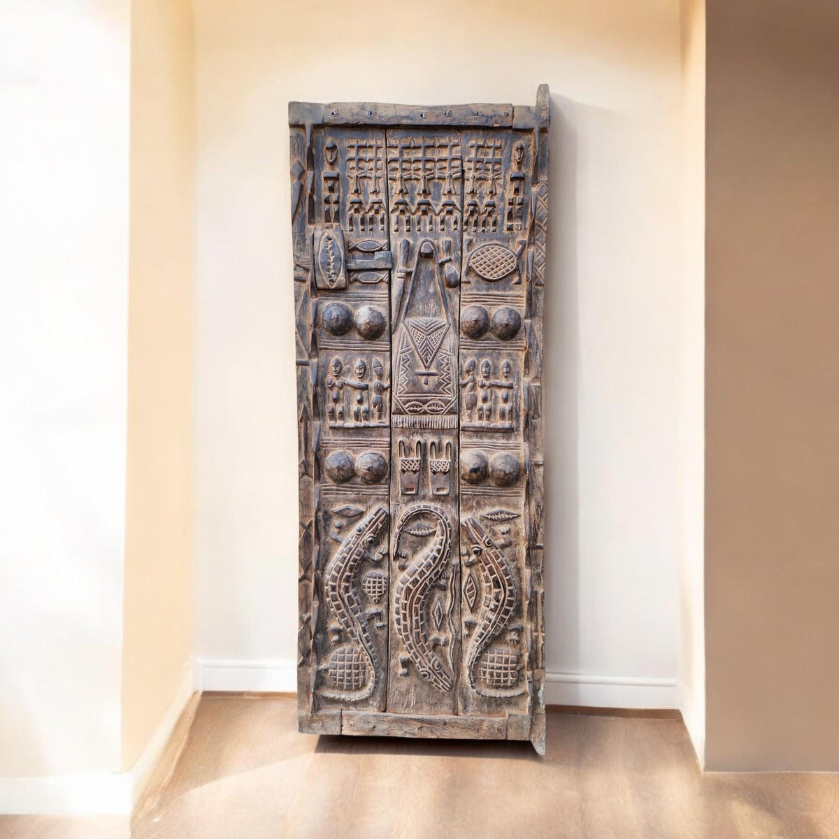 Antique African Dogon Door Panel: Carved Wood Tribal Art (29x74)