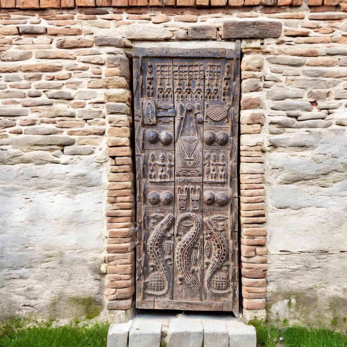 Antique African Dogon Door Panel: Carved Wood Tribal Art (29x74)