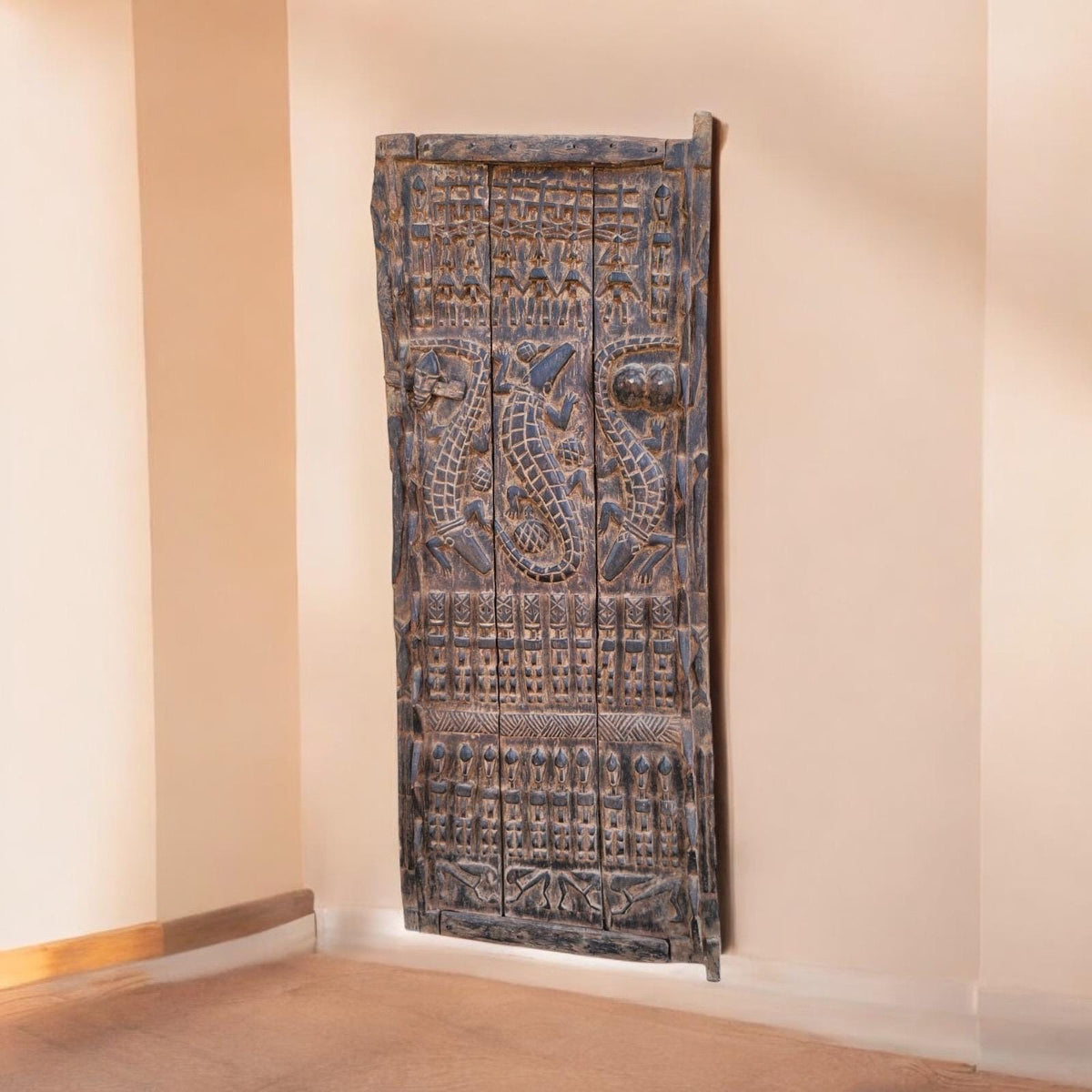 Antique Dogon Door Panel: African Tribal Art, Carved Wood Decor (29x74)