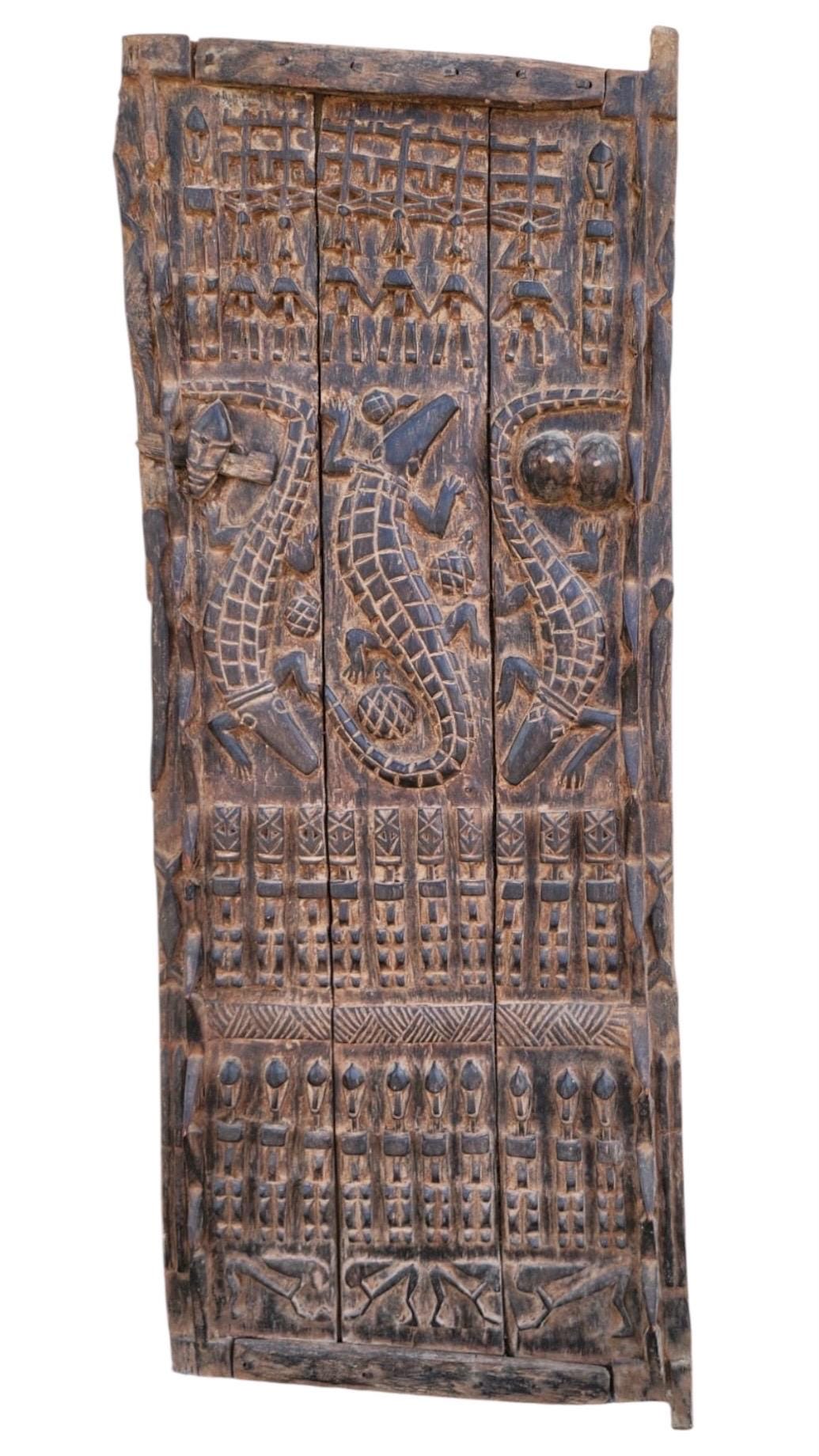 Antique Dogon Door Panel: African Tribal Art, Carved Wood Decor (29x74)