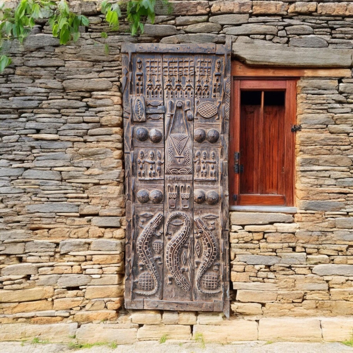 Antique African Dogon Door Panel: Carved Wood Tribal Art (29x74)