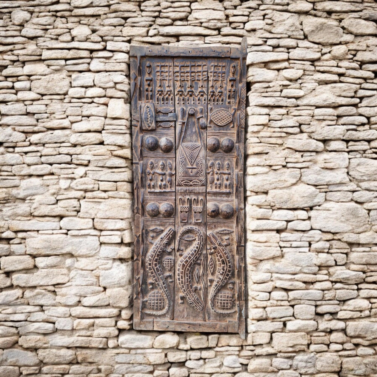 Antique African Dogon Door Panel: Carved Wood Tribal Art (29x74)