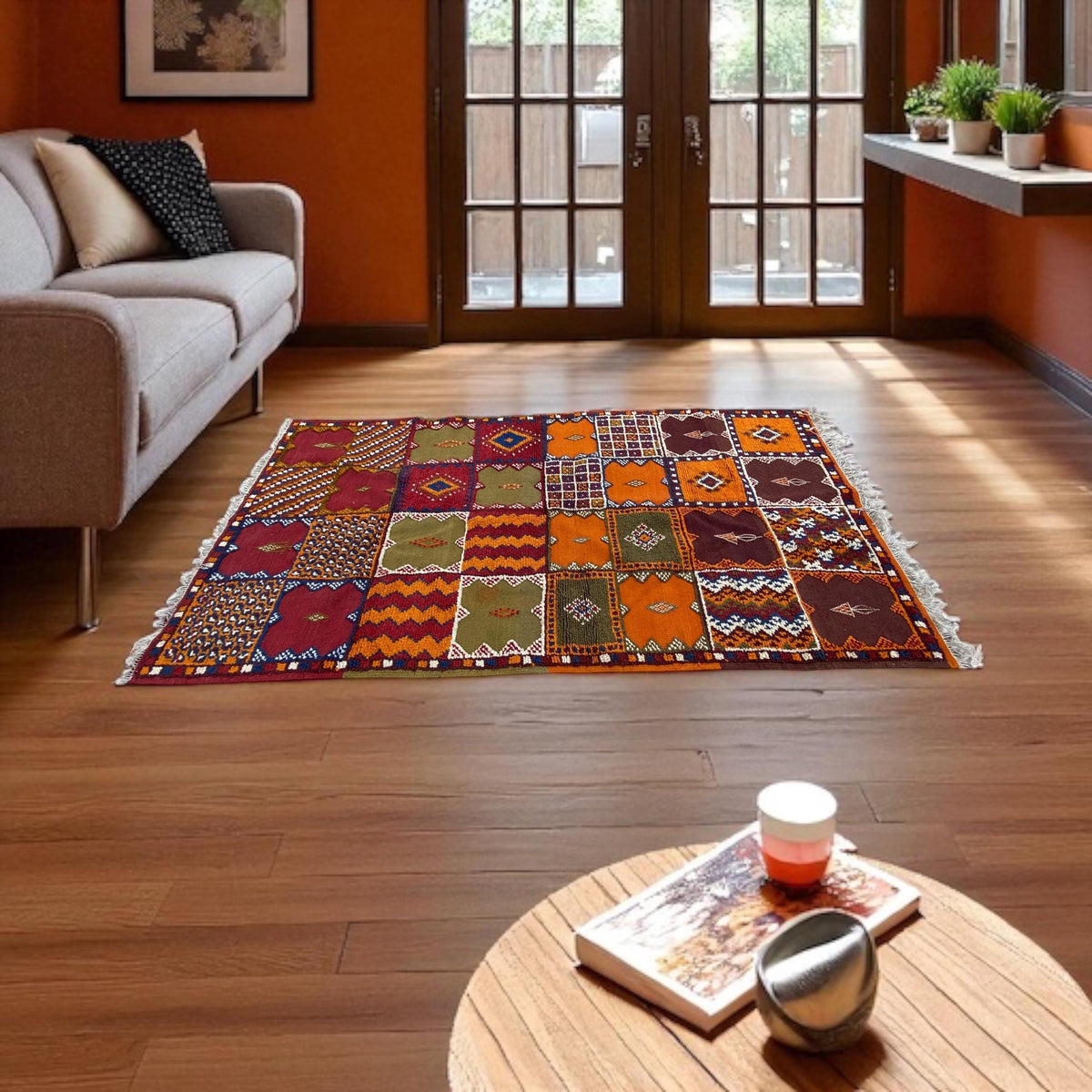 Handwoven Taznakht Berber Patchwork Rug | Vintage Carpet (86" x 47")