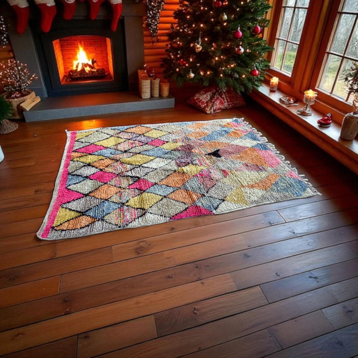Vintage Moroccan Diamond Berber Rug, Handwoven Wool Carpet