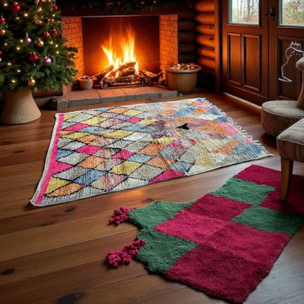 Vintage Moroccan Diamond Berber Rug, Handwoven Wool Carpet
