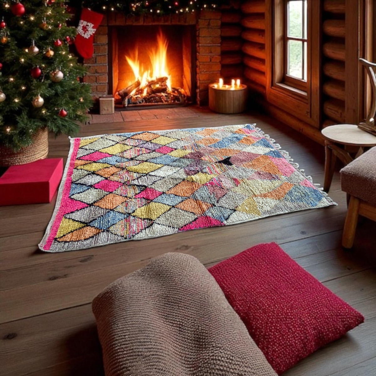 Vintage Moroccan Diamond Berber Rug, Handwoven Wool Carpet