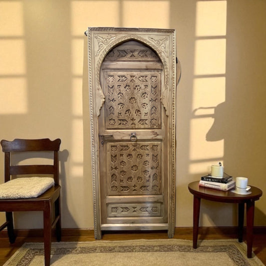 Hand Carved Moroccan Door: Vintage Andalusian Moorish Cedar Wood