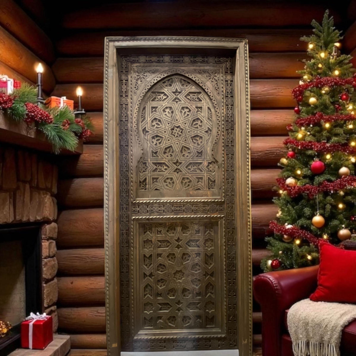 Handmade Carved Cedar Door: Moroccan Andalusian Moorish Style