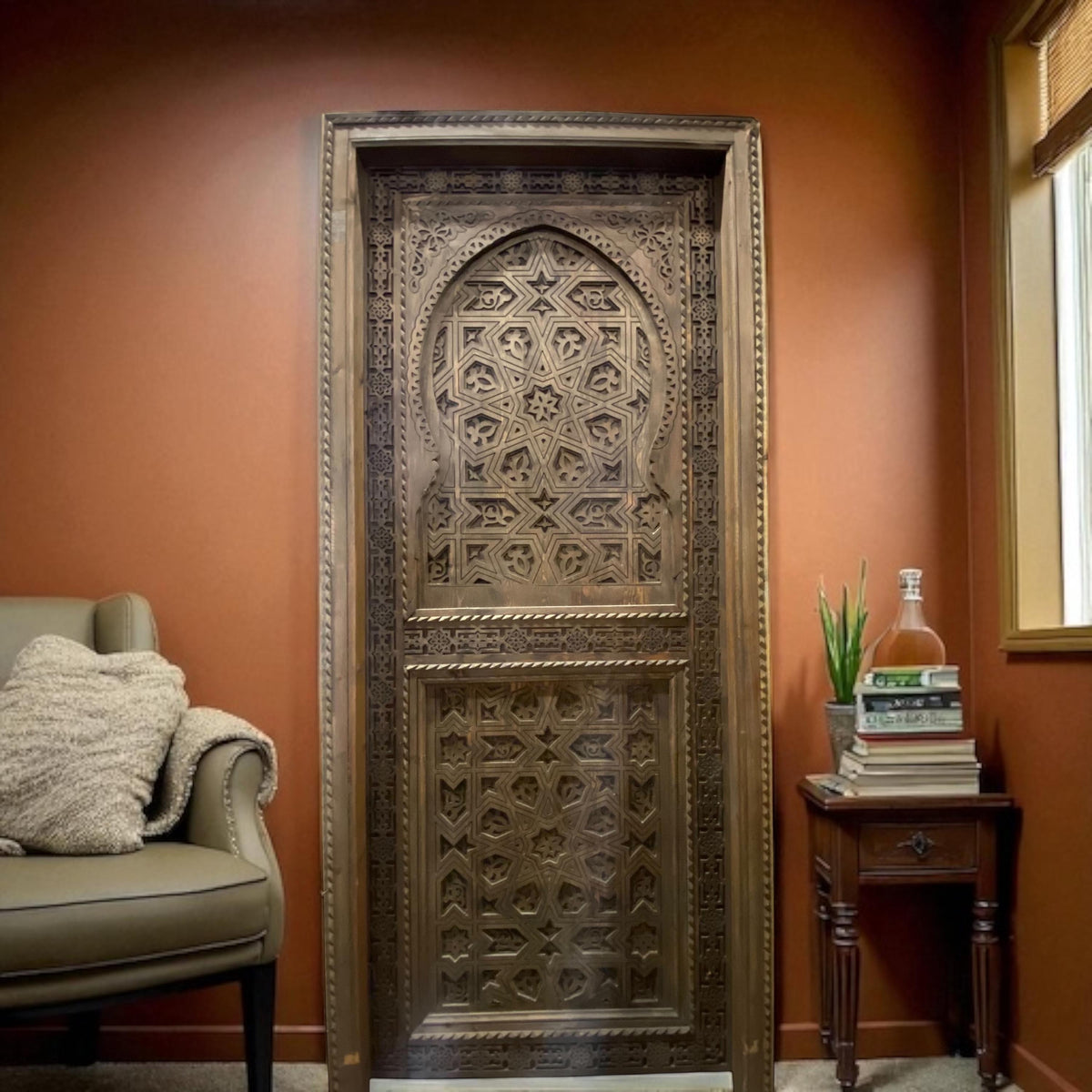 Handmade Carved Cedar Door: Moroccan Andalusian Moorish Style