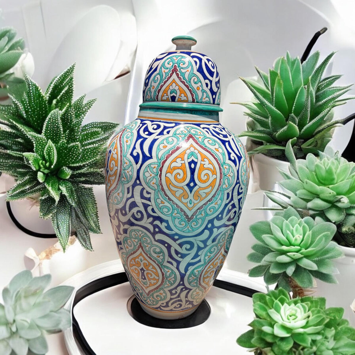 Large Hand-Painted Moroccan Pottery Vase: Garden & Living Room Decor (43” x 20.5)”