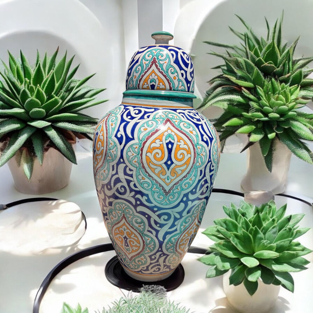 Large Hand-Painted Moroccan Pottery Vase: Garden & Living Room Decor (43” x 20.5)”