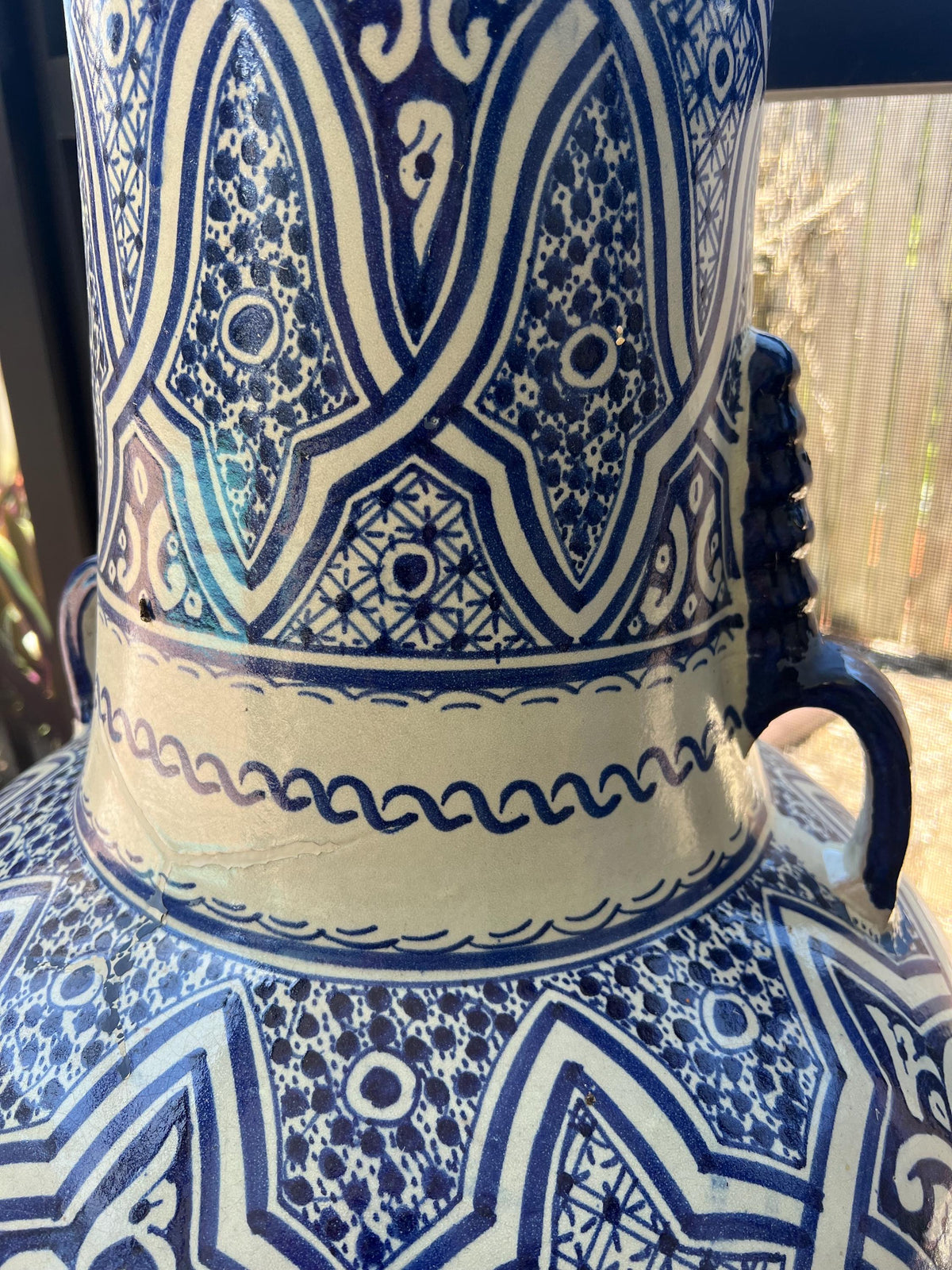 Large Blue Moroccan Pottery Vase: Hand-Painted Andalusian Decor