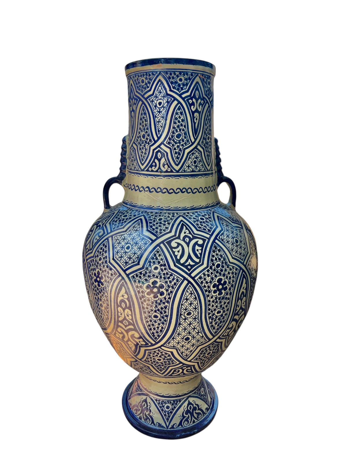 Large Blue Moroccan Pottery Vase: Hand-Painted Andalusian Decor