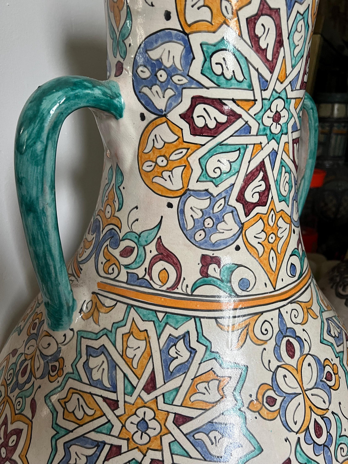 Hand-Painted Moroccan Pottery Vase, Large Andalusian Style